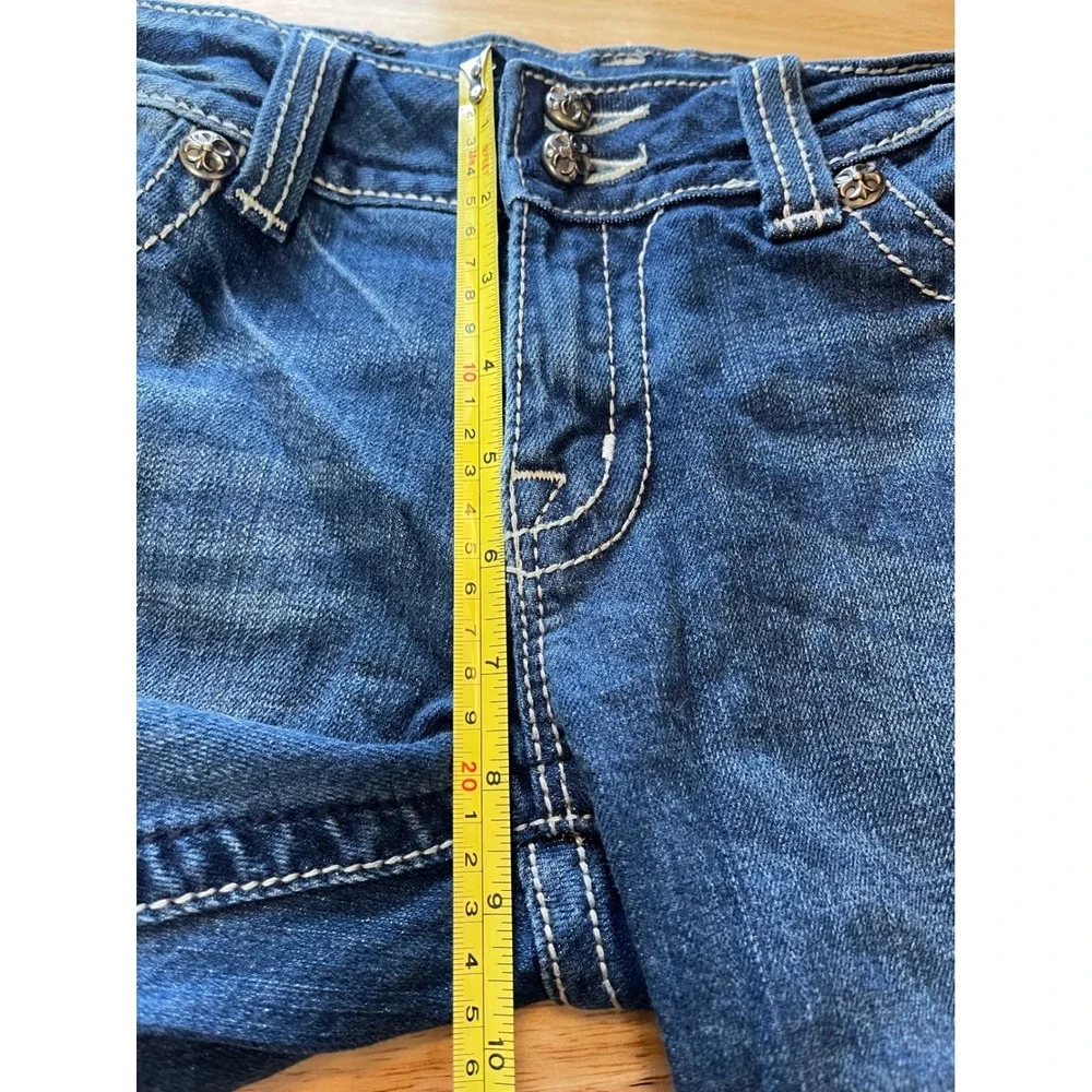 Miss Me JP5046-2 Bootcut Jeans Blue Denim Rhinestone Cross Flap Pocket Womens 31